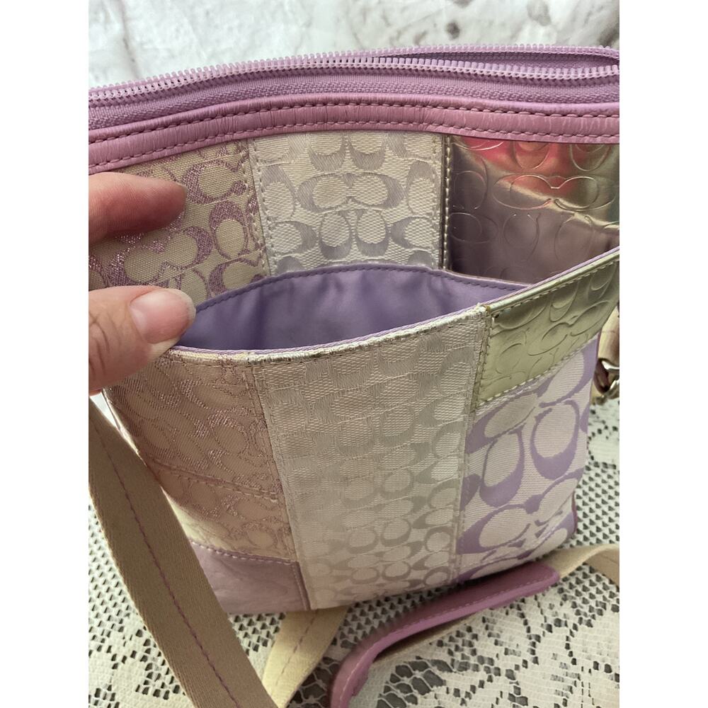 Coach Signature Patchwork Swingpack Lavender Silv… - image 6